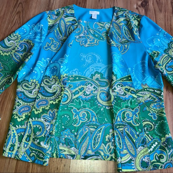 CHICOS Topper Open Front Cardigan Blazer Wrap Paisley Floral Medium Size 1 Women - Picture 4 of 13